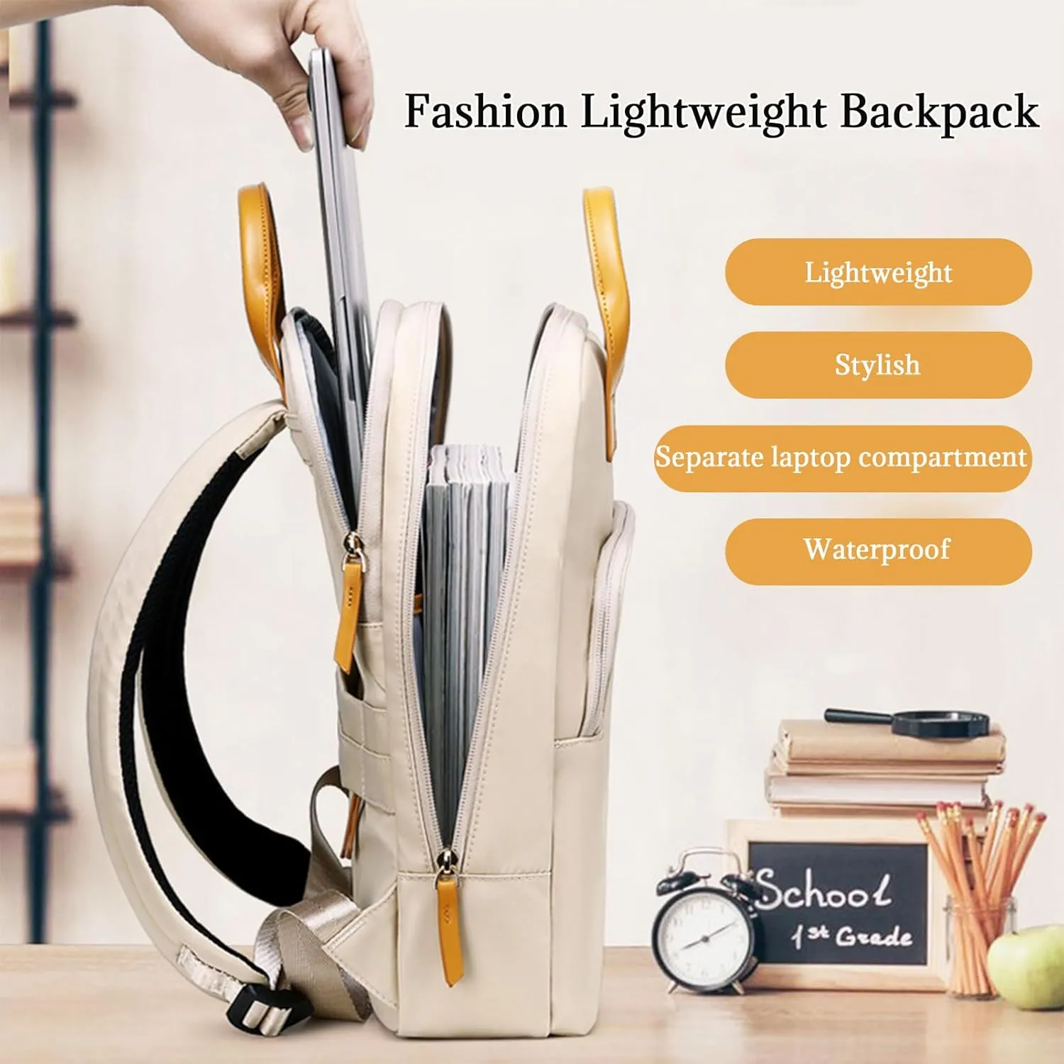 KEBEIXUAN Laptop Backpack Purse for Women Teacher Work Backpack College Waterproof Backpack with Laptop Compartment (Khaki)