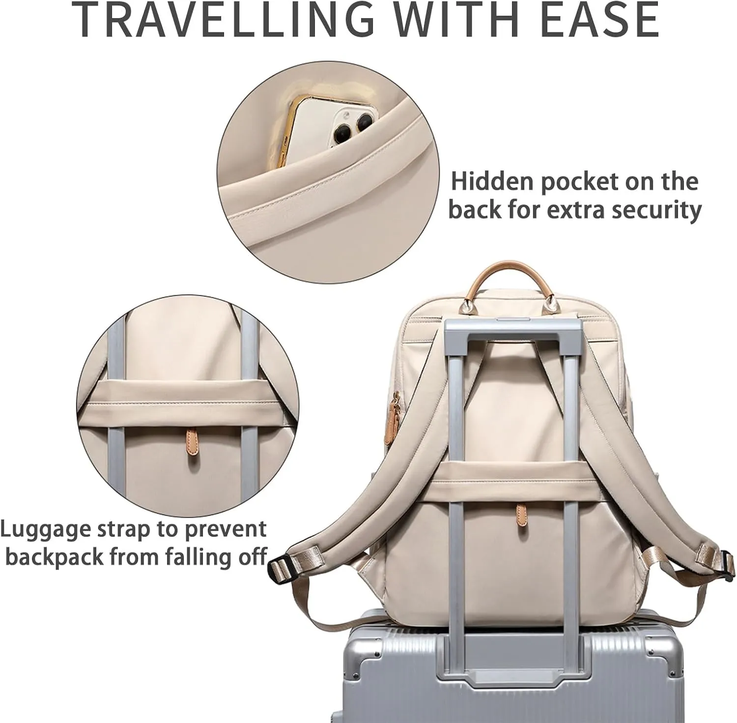 KEBEIXUAN Laptop Backpack Women Waterproof Teacher Backpack with Laptop Compartment Women Backpack for College Nurse Travel (Khaki Work Backpack)
