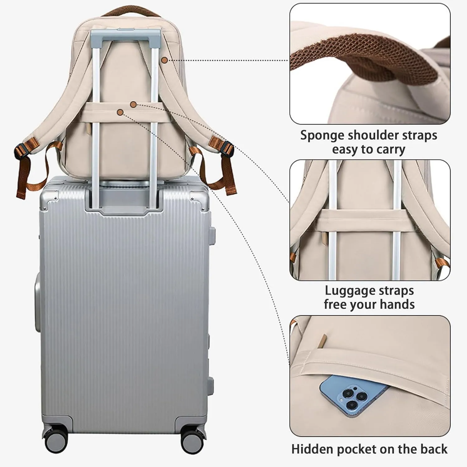 KEBEIXUAN Laptop Backpack Women Waterproof Teacher Backpack with Laptop Compartment Women Backpack for College Nurse Travel (Khaki Work Backpack)