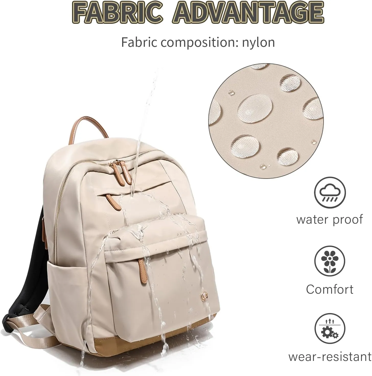 KEBEIXUAN Laptop Backpack Women Waterproof Teacher Backpack with Laptop Compartment Women Backpack for College Nurse Travel (Khaki Work Backpack)