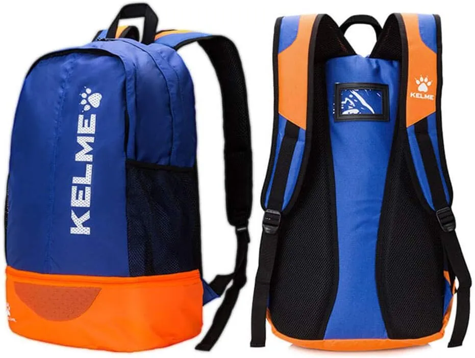 KELME Youth/Adult Soccer Backpack - Unisex Sports Bag - Separate Ball Holder Shoes Compartment Basketball baseball Football (Blue/Orange, Adults)