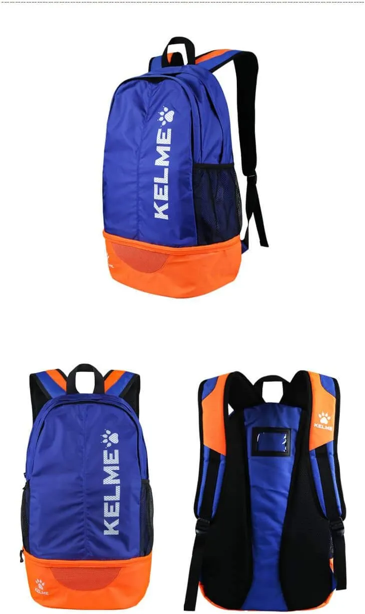 KELME Youth/Adult Soccer Backpack - Unisex Sports Bag - Separate Ball Holder Shoes Compartment Basketball baseball Football (Blue/Orange, Adults)