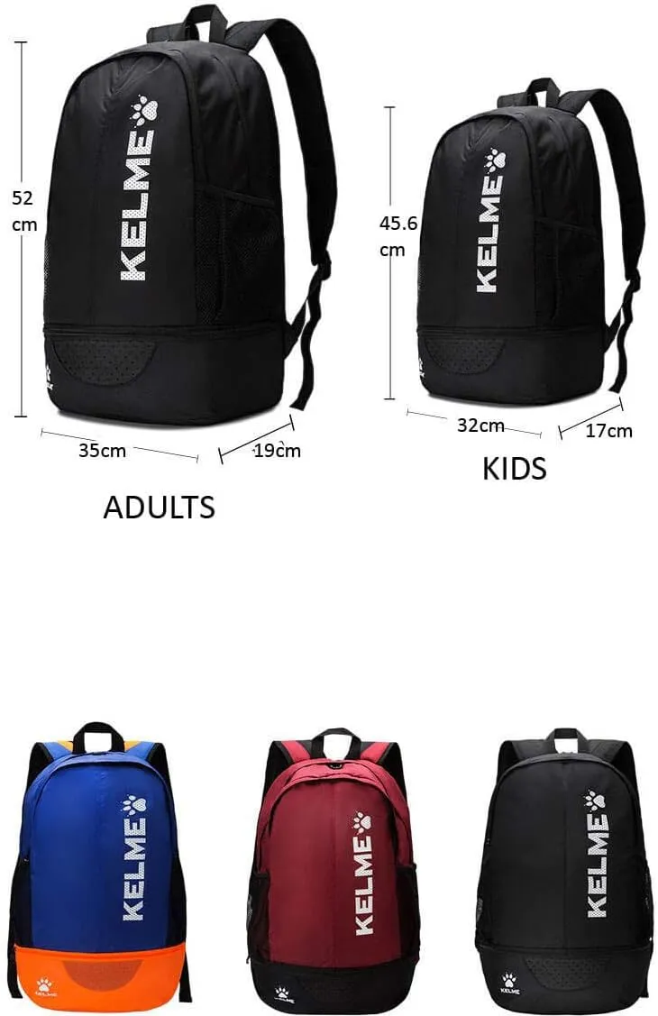 KELME Youth/Adult Soccer Backpack - Unisex Sports Bag - Separate Ball Holder Shoes Compartment Basketball baseball Football (Blue/Orange, Adults)