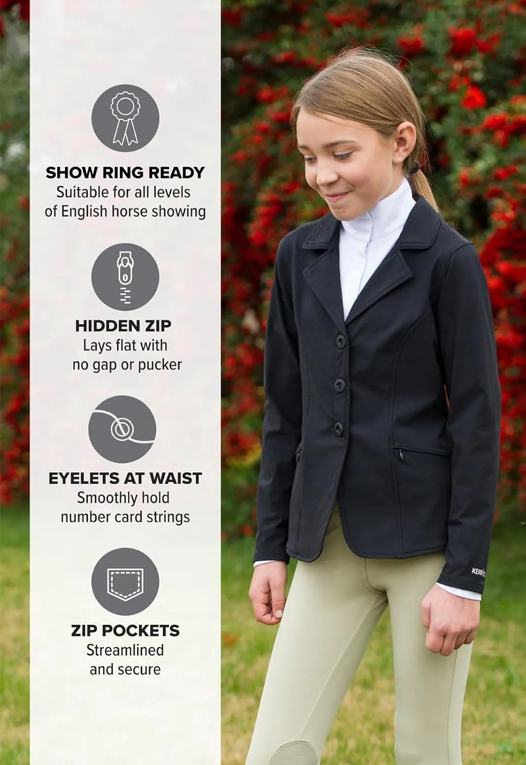 Kerrits Kids Equestrian Stretch Competitor Coat – Lightweight, Machine Washable Kids English Horse Show Jacket