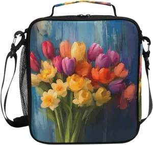 Kids Lunch Box Tulips Flower Cooler Insulated for Boys and Girls, Lunch Bag with Shoulder Strap for School, Picnic Meal