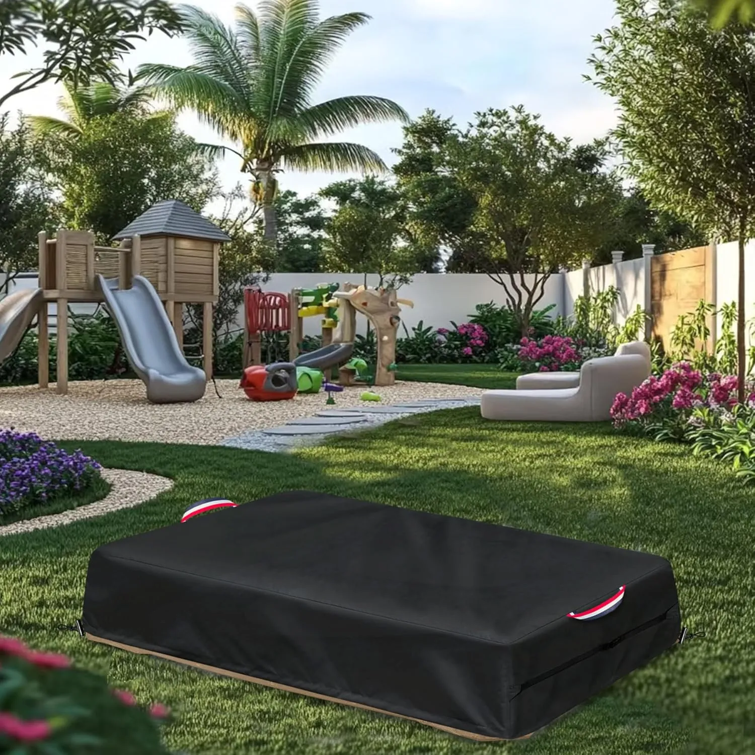 Kids Sandbox Cover for Naturally Playful Sandbox II, Heavy-Duty 600D Waterproof Dustproof UV Resistant, 52" L x 33" W x 16" H,Outside Toys Sand Box Covers (Black)