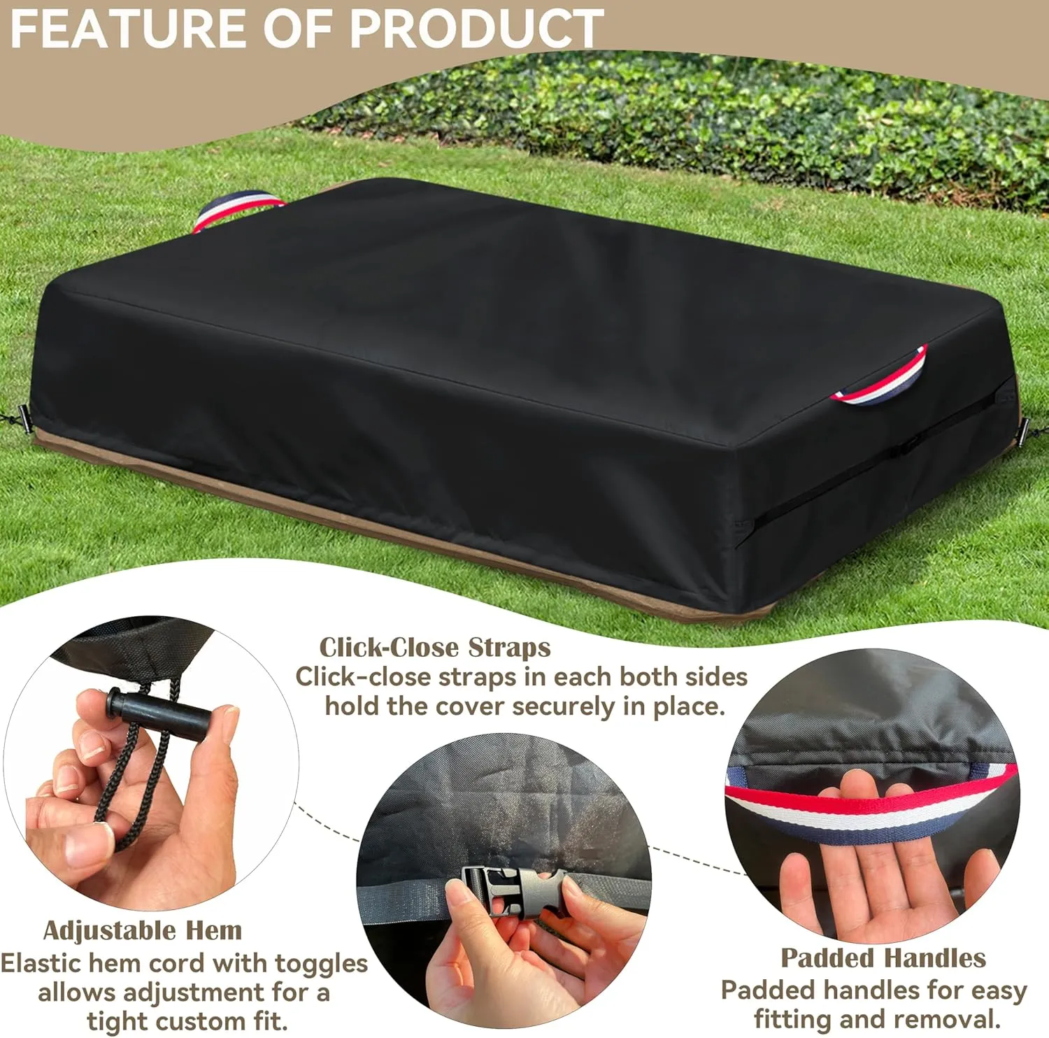 Kids Sandbox Cover for Naturally Playful Sandbox II, Heavy-Duty 600D Waterproof Dustproof UV Resistant, 52" L x 33" W x 16" H,Outside Toys Sand Box Covers (Black)