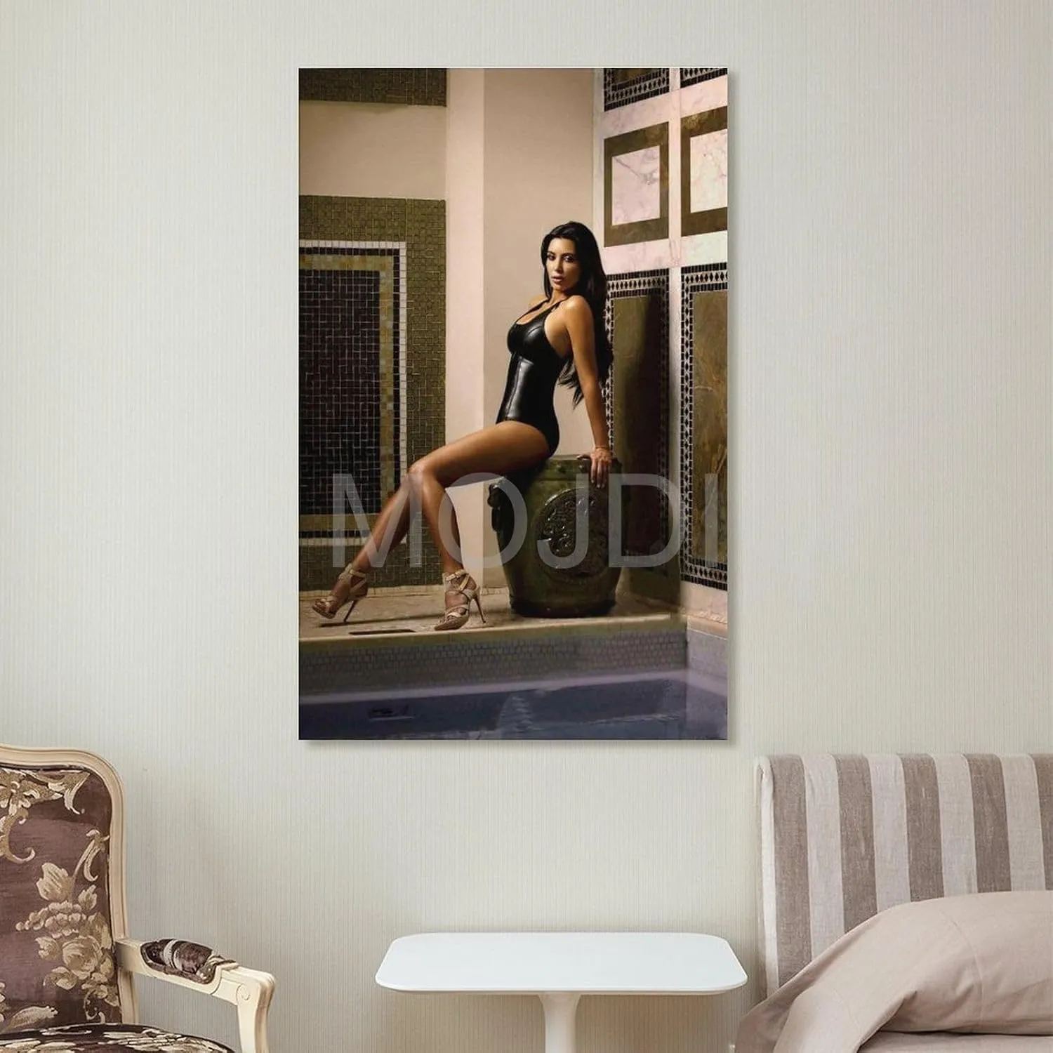 Kim Kardashian Sexy Actor Model Art Poster Room Aesthetic Wall Decoration (4) Canvas Painting Wall Art Poster for Bedroom Living Room Decor 08x12inch(20x30cm) Frame-style
