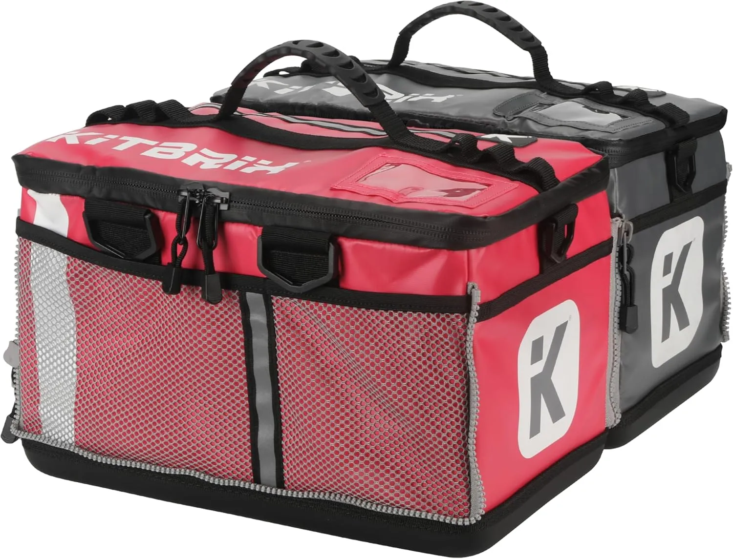 KitBrix 2x Sports Bags that Zip Together - Solid Waterproof Base - Triathlon Transition Bags - Multi-Use Duffle Bag for Wet & Muddy Gear - Pink & Gray