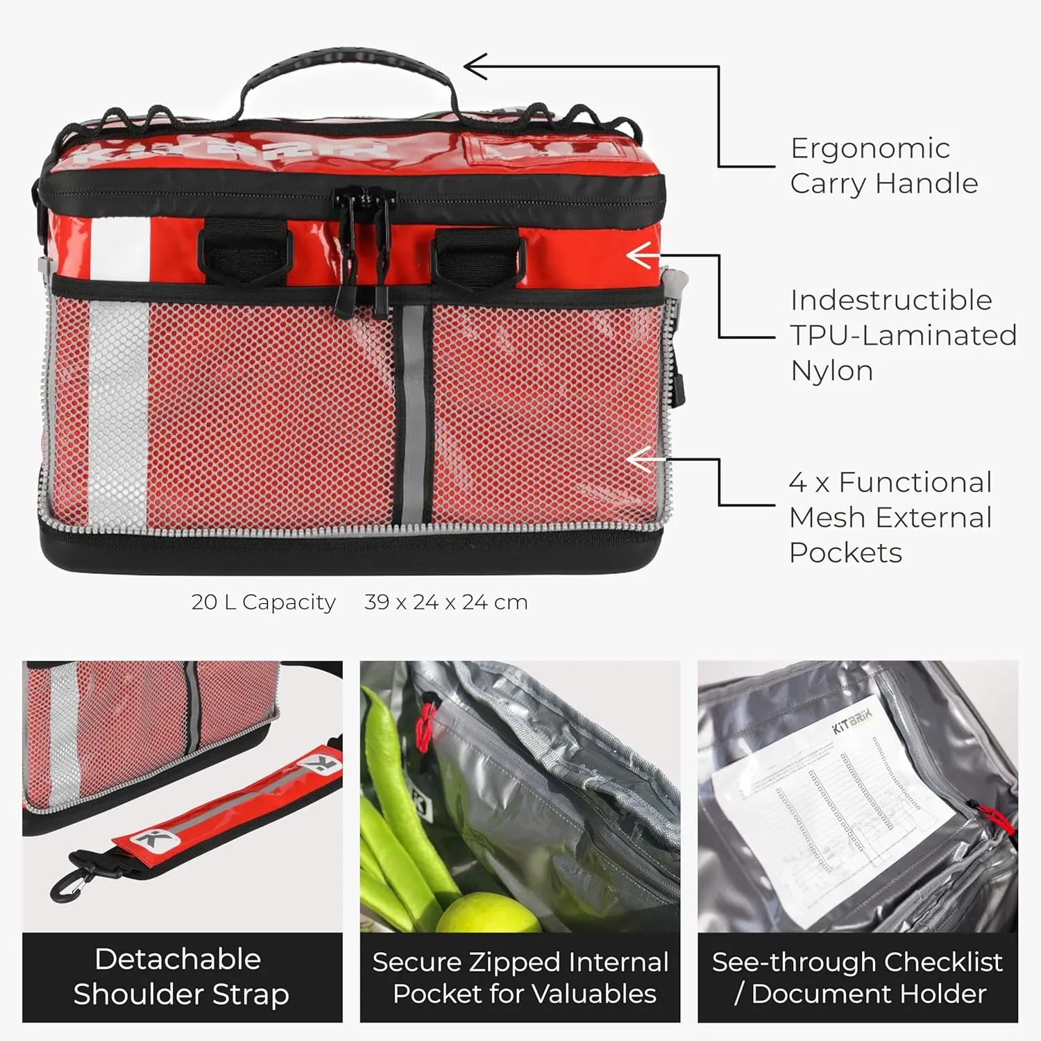 KitBrix Large Gym Bag - Waterproof Sports, Travel & Outdoor Duffle Bag - Kit & Equipment Bags for Football, Soccer, Swimming, Cycling, Running, Triathlon, Baseball, Hockey - Red