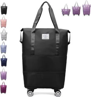 Klarson Expandable Bag with Wheels, Klarson Foldable Suitcase without Handle for Travel (Black)