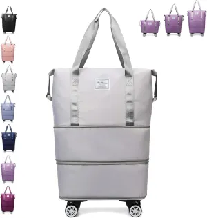 Klarson Expandable Bag with Wheels, Klarson Foldable Suitcase without Handle for Travel (Gray)