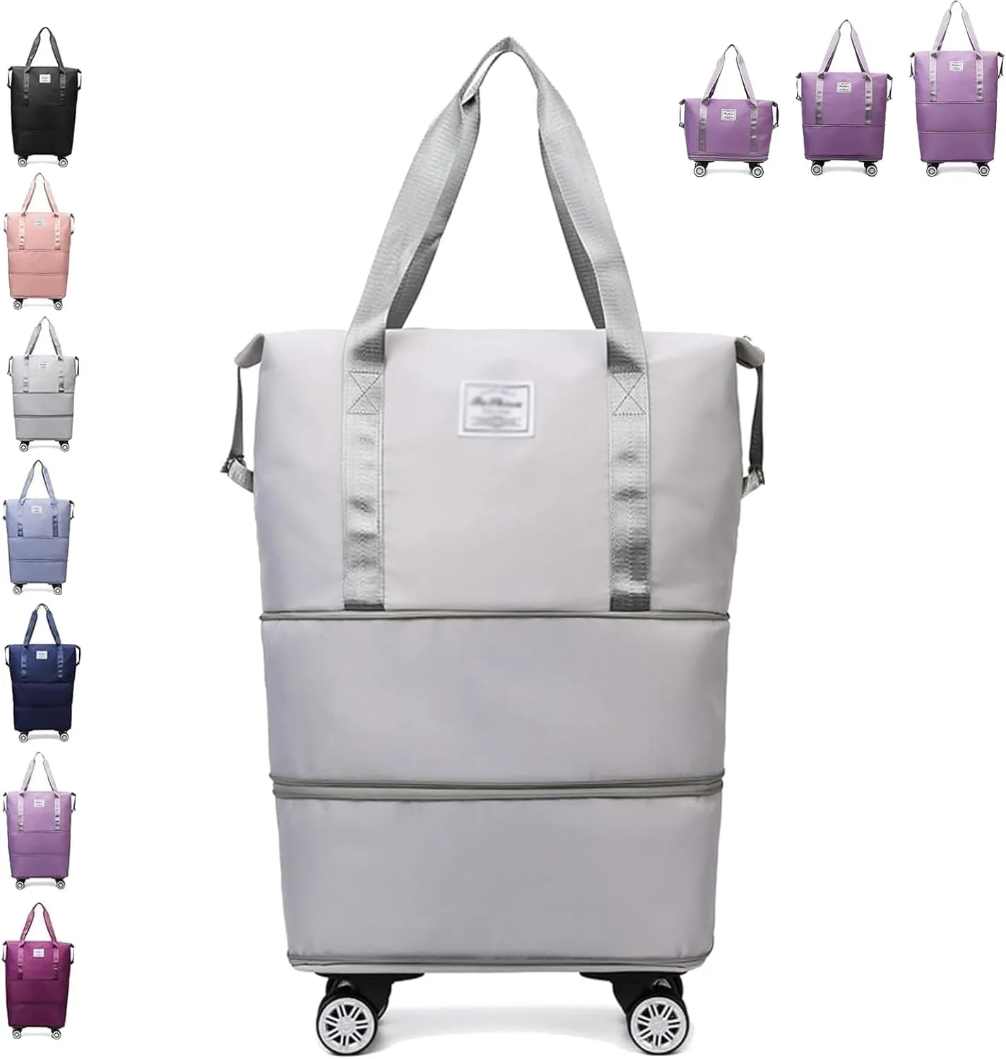Klarson Expandable Bag with Wheels, Klarson Foldable Suitcase without Handle for Travel (Gray)