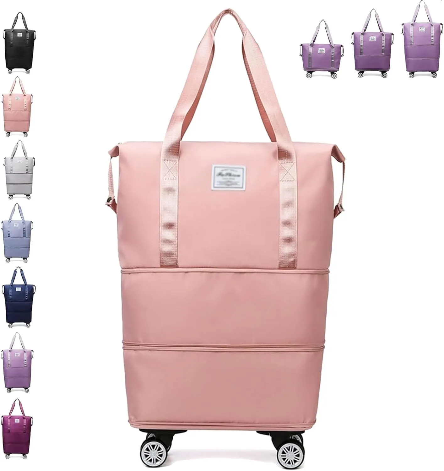 Klarson Expandable Bag with Wheels, Klarson Foldable Suitcase without Handle for Travel (Pink)