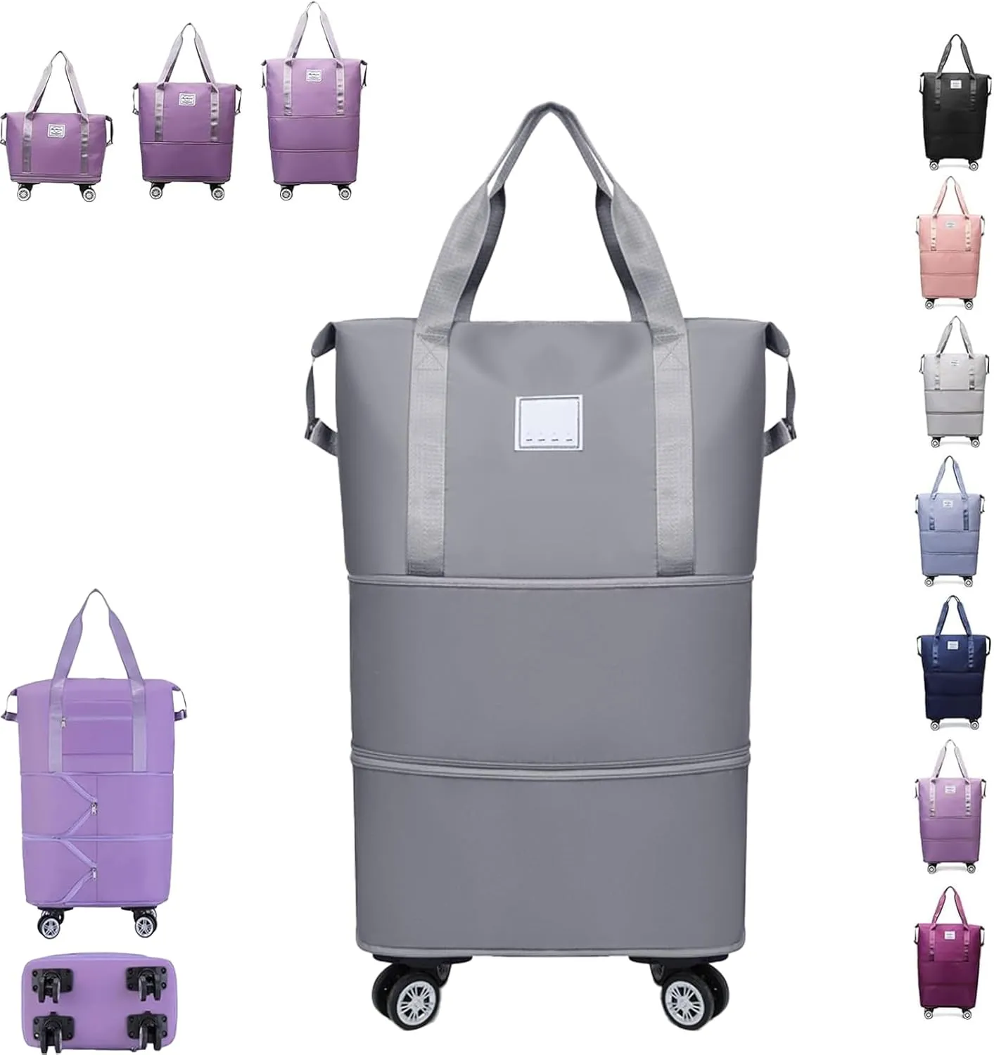 Klarson Expandable Bag with Wheels, Klarson Travel Bag, Scratch Expandable Travel Duffle Bag, with Dry and Wet Separation (Gray)