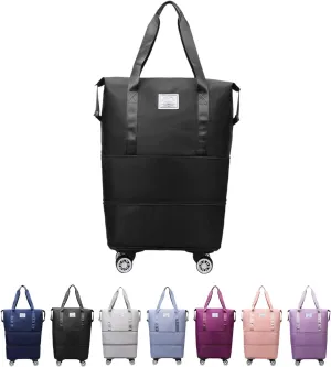 Klarson Expandable Bag With Wheels, Large Capacity Travel Bag With Universal Wheels, Breathable, Waterproof (black,57cm*22cm*66cm)