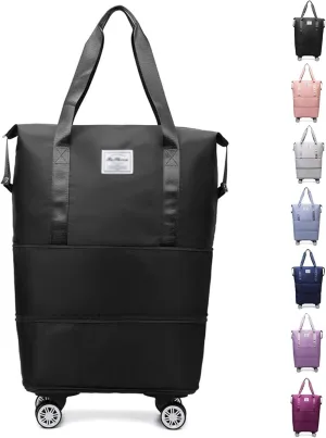 Klarson Expandable Bag with Wheels, Scratch Expandable Travel Duffle Bag with Wheels, Foldable Suitcase without Handle (Black)