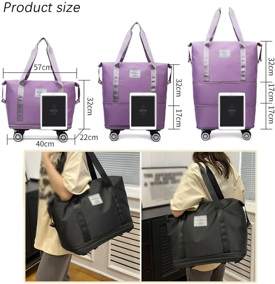 Klarson Expandable Bag with Wheels, Scratch Expandable Travel Duffle Bag with Wheels, Foldable Suitcase without Handle (Black)