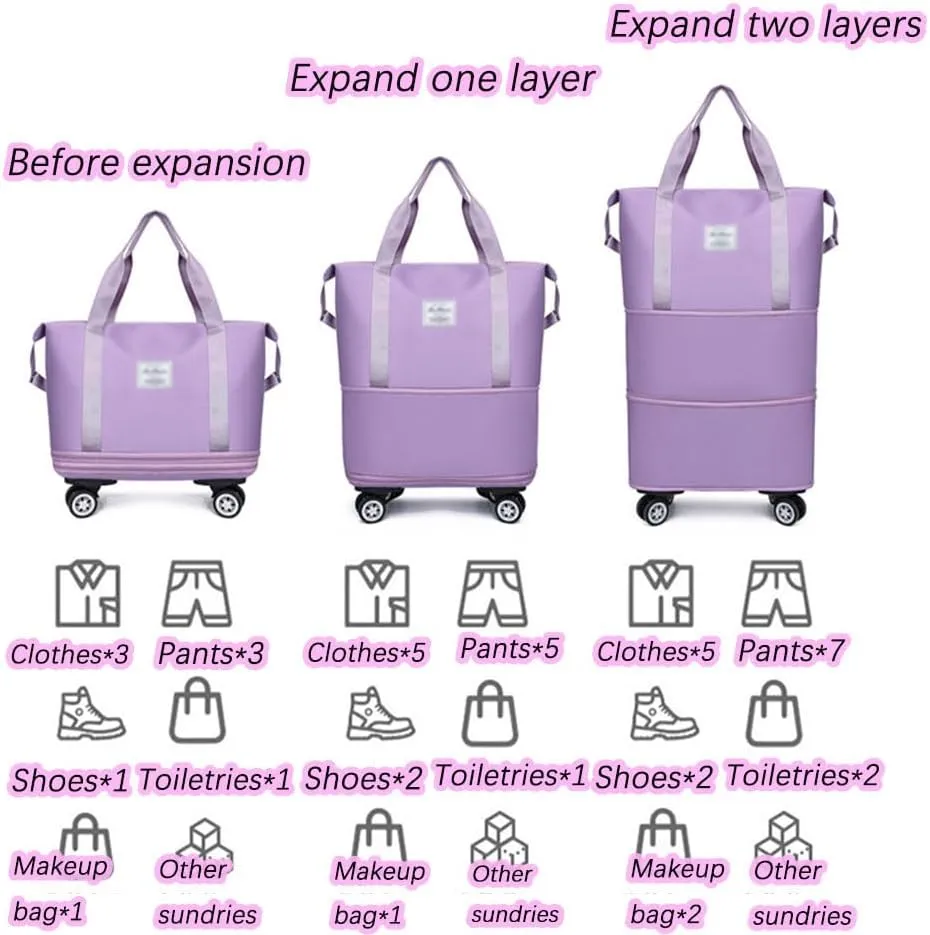 Klarson Expandable Bag with Wheels, Scratch Expandable Travel Duffle Bag with Wheels, Foldable Suitcase without Handle (Black)