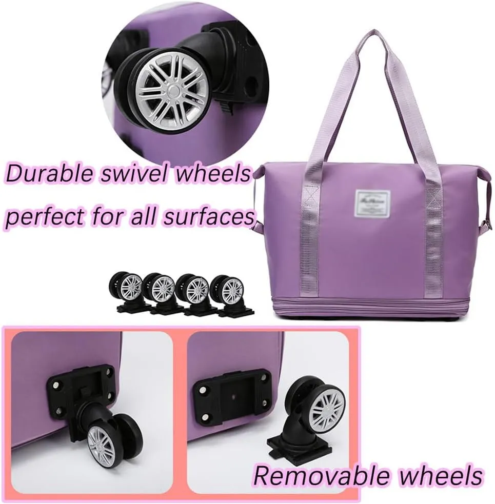 Klarson Expandable Bag with Wheels, Scratch Expandable Travel Duffle Bag with Wheels, Foldable Suitcase without Handle (Black)