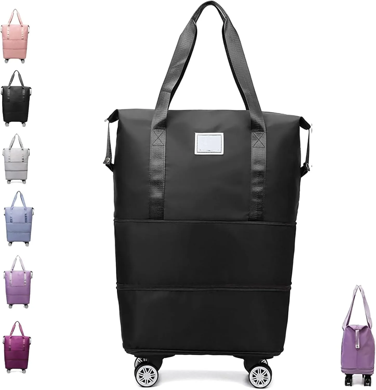 Klarson Expandable Bag with Wheels,Lightweight Durable Rolling Duffle Bag with Wheels,Foldable Suitcase Without Handle with Wheels (Black,One Size)