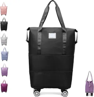 Klarson Expandable Bag with Wheels,Lightweight Durable Rolling Duffle Bag with Wheels,Foldable Suitcase Without Handle with Wheels (Black,One Size)