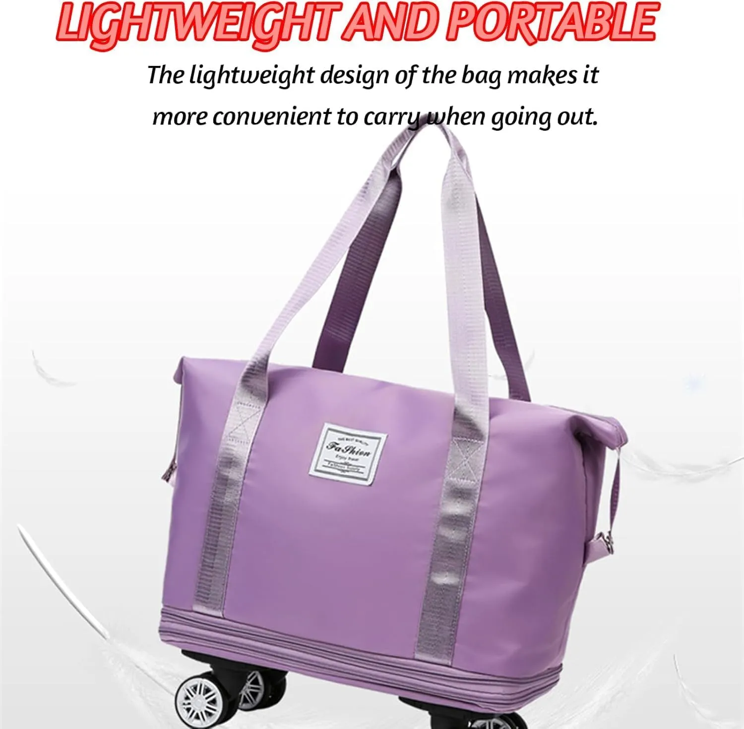 Klarson Expandable Bag with Wheels,Lightweight Durable Rolling Duffle Bag with Wheels,Foldable Suitcase Without Handle with Wheels (Black,One Size)