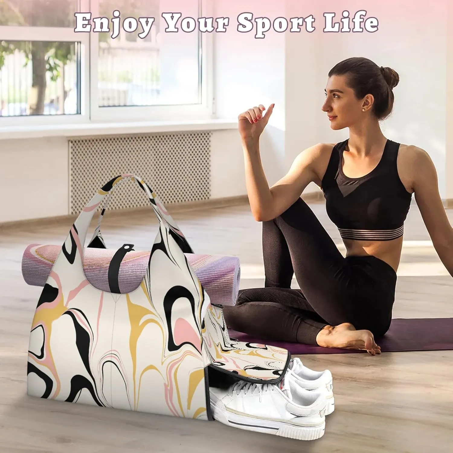 KOBLEN Yoga Gym Bags for Women Duffel Bag with Shoe Compartment and Yoga Mat Portable Weekender Bags for Pilates Travel Offices Workout Beach