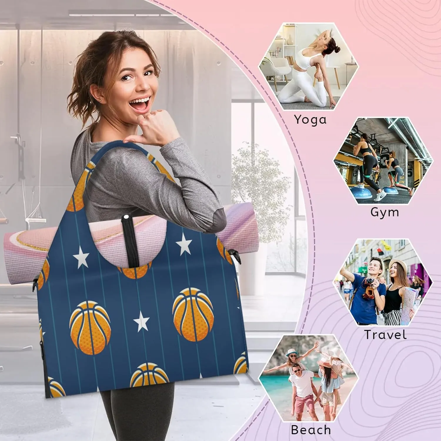KOBLEN Yoga Gym Bags for Women Duffel Bag with Shoe Compartment and Yoga Mat Portable Weekender Bags for Pilates Travel Offices Workout Beach