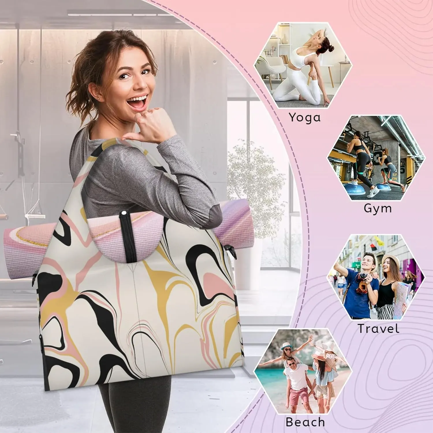 KOBLEN Yoga Gym Bags for Women Duffel Bag with Shoe Compartment and Yoga Mat Portable Weekender Bags for Pilates Travel Offices Workout Beach