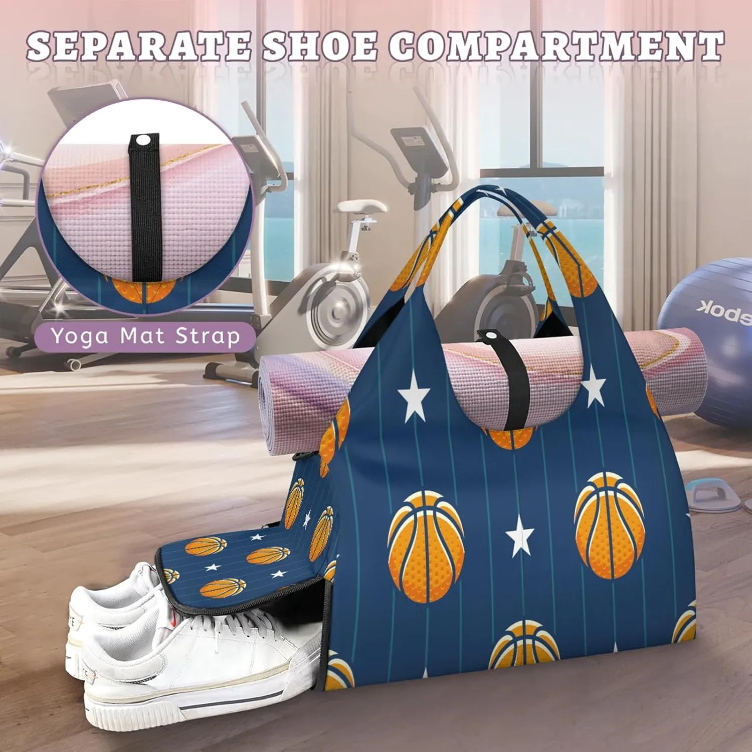 KOBLEN Yoga Gym Bags for Women Duffel Bag with Shoe Compartment and Yoga Mat Portable Weekender Bags for Pilates Travel Offices Workout Beach