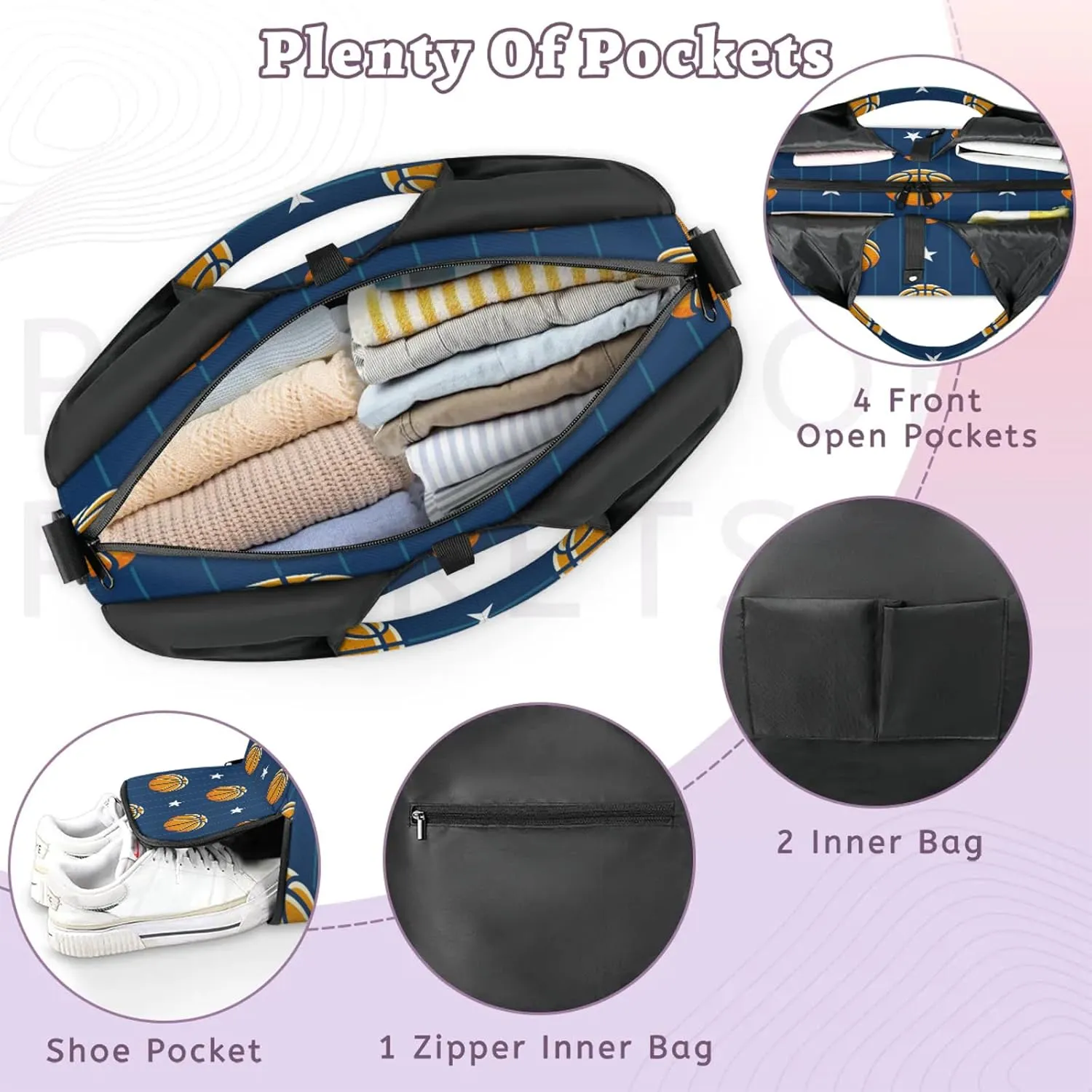 KOBLEN Yoga Gym Bags for Women Duffel Bag with Shoe Compartment and Yoga Mat Portable Weekender Bags for Pilates Travel Offices Workout Beach