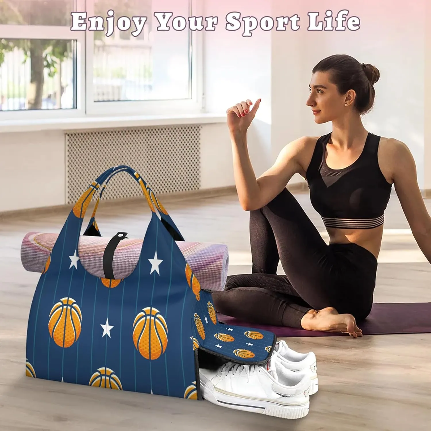 KOBLEN Yoga Gym Bags for Women Duffel Bag with Shoe Compartment and Yoga Mat Portable Weekender Bags for Pilates Travel Offices Workout Beach