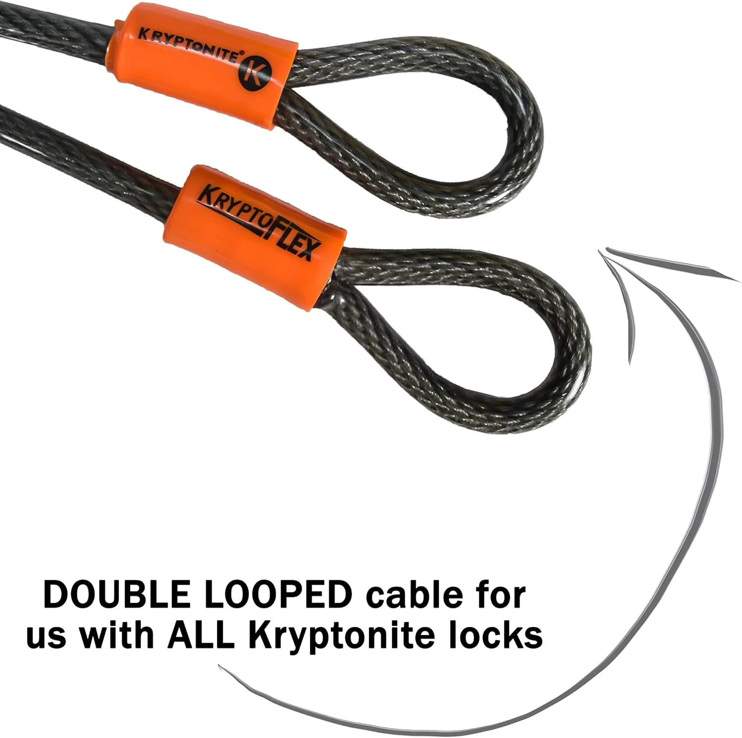 Kryptonite KryptoFlex Security Cable, 2.6FT/4FT/7FT/30FT Long Braided Steel Flex Bike Lock Anti-Theft Cable with Looped Ends for Outdoor Equipment, U-Lock and Padlock, 5mm-10mm Thick,Grey/Orange
