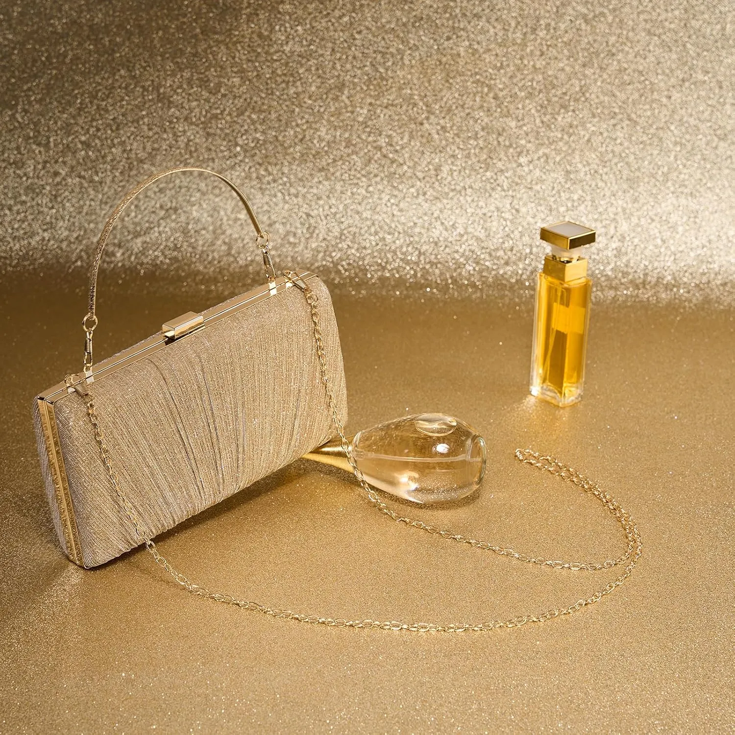 Kseymeir Clutch Purses for Women Pleated Evening Handbag with Chain Prom, Cocktail, and Wedding