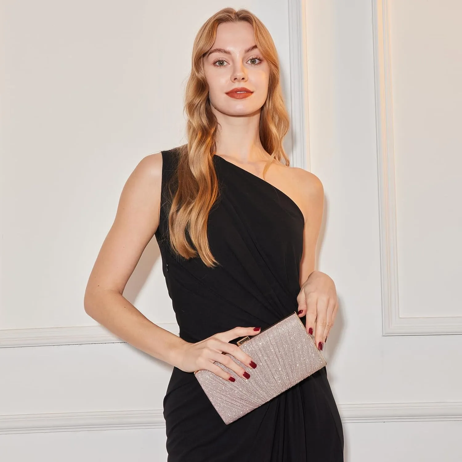 Kseymeir Clutch Purses for Women Pleated Evening Handbag with Chain Prom, Cocktail, and Wedding