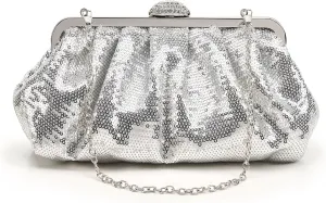 Kseymeir Evening Clutch Purse for Women Cloud Evening Bag Ruched Sequin Glitter Handbags
