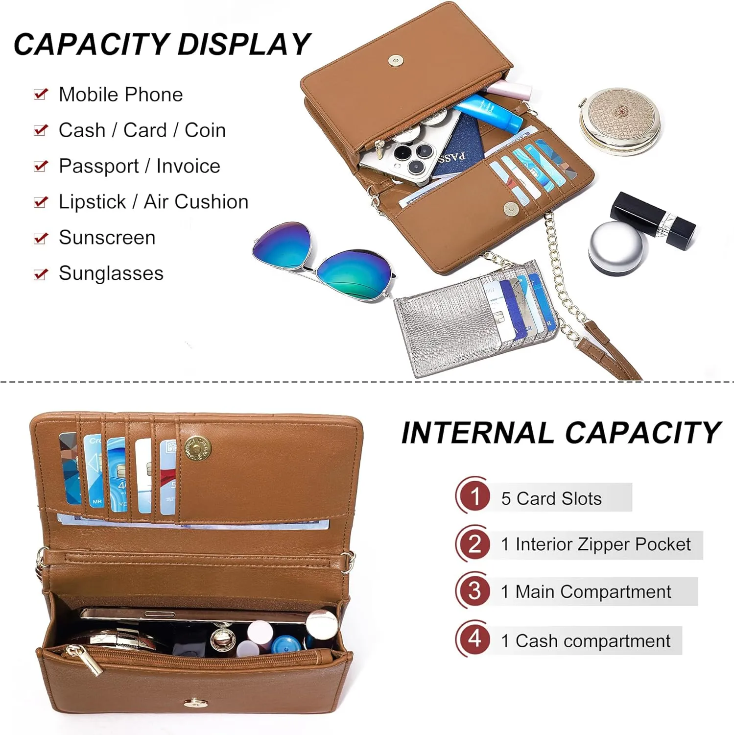 KUKOO Small Crossbody Bag for Women Cell Phone Wallet Purse Clutch Handbags with Credit Card Slots