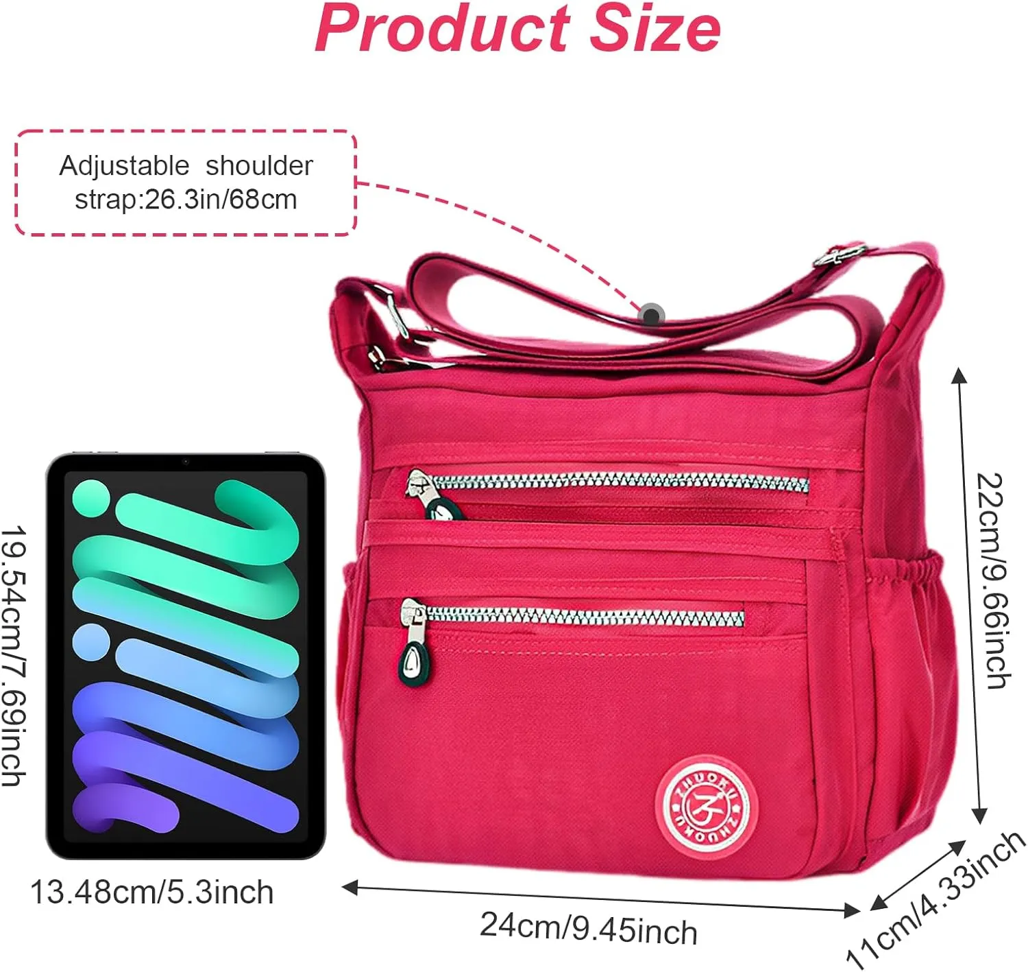KXF Women's Waterproof Nylon Casual Crossbody Shoulder Messenger Bag Travel Purse Handbag with Multi Pocket