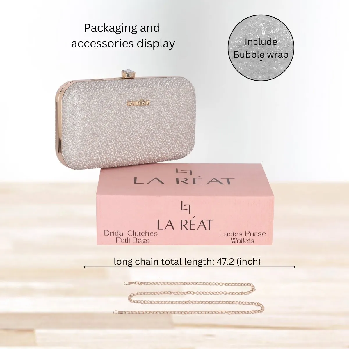 La Reat Floral Women's Oval Box Clutch Purse in Gold
