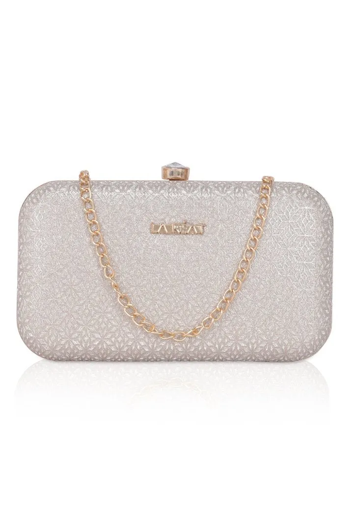 La Reat Floral Women's Oval Box Clutch Purse in Gold