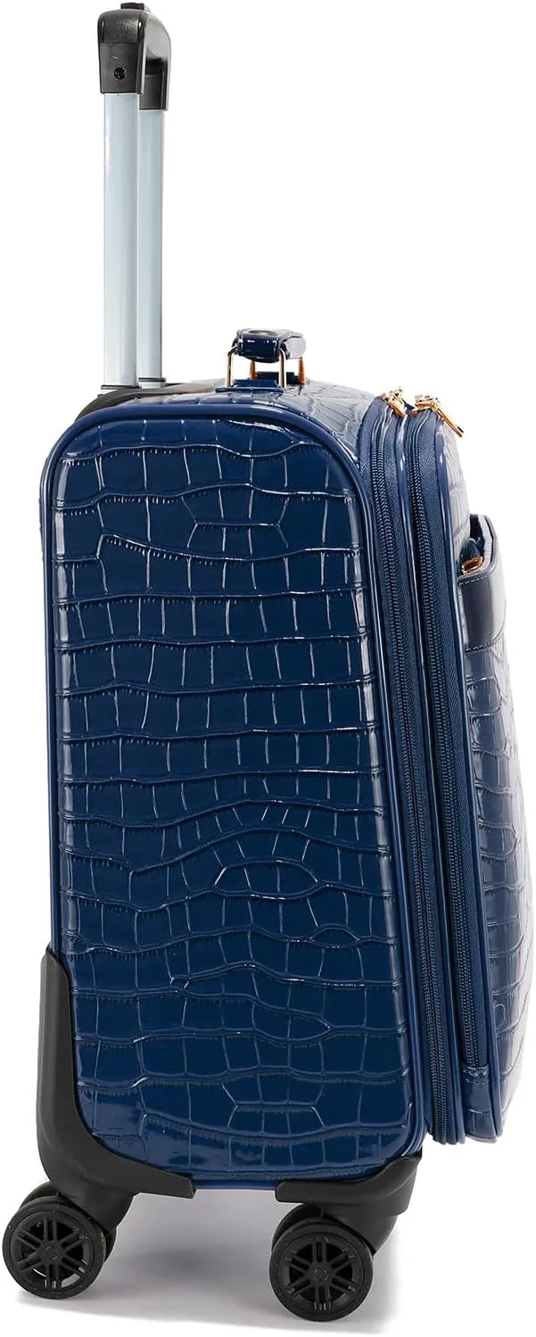 LA TERRE Hardside Expandable Luggage with Spinner Wheels, Navy, 18.5" Carry-On