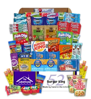 LakeHouse Student 52 College Care Package with Burger King Gift Card - College Essentials Snack Box - College Snack Boxes Care Packages for College Students Gift Basket - College Dorm Room Essentials
