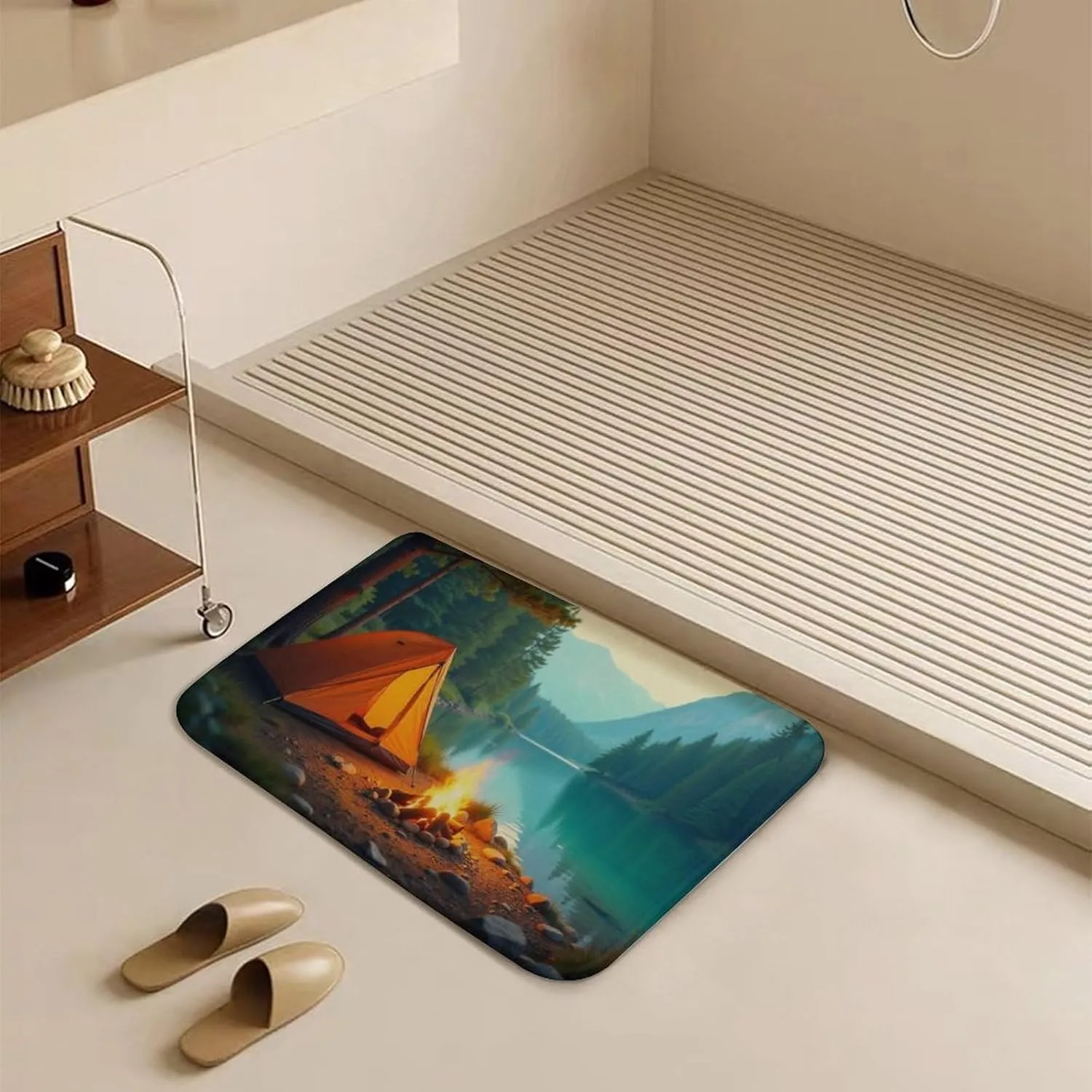 Lakeside Camping Bathroom Rug Mat Non Slip Washable Absorbent Microfiber Mats Machine Washable Soft Rugs for Shower Bath Accessories Decor 16"x24"