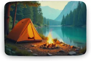 Lakeside Camping Bathroom Rug Mat Non Slip Washable Absorbent Microfiber Mats Machine Washable Soft Rugs for Shower Bath Accessories Decor 16"x24"