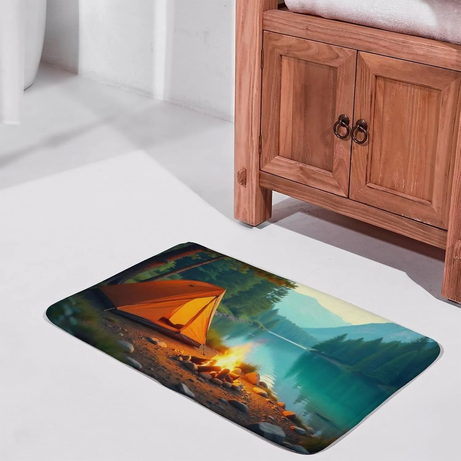 Lakeside Camping Bathroom Rug Mat Non Slip Washable Absorbent Microfiber Mats Machine Washable Soft Rugs for Shower Bath Accessories Decor 16"x24"