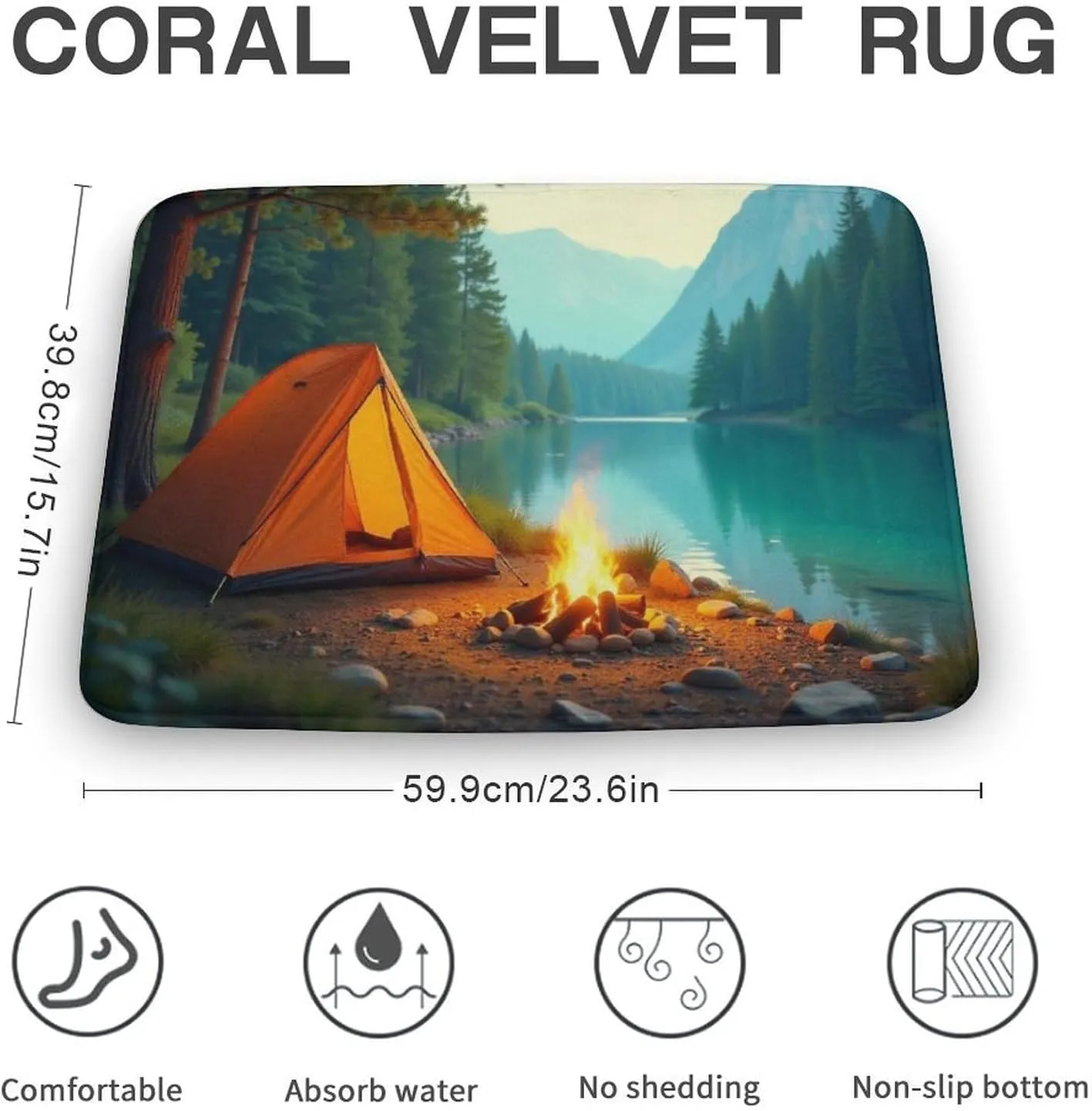 Lakeside Camping Bathroom Rug Mat Non Slip Washable Absorbent Microfiber Mats Machine Washable Soft Rugs for Shower Bath Accessories Decor 16"x24"