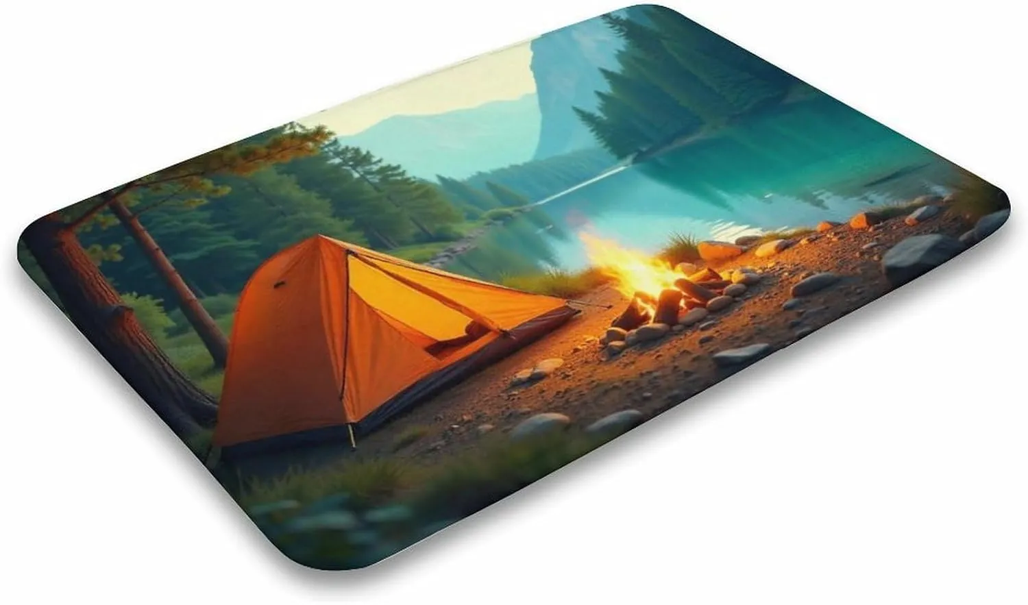 Lakeside Camping Bathroom Rug Mat Non Slip Washable Absorbent Microfiber Mats Machine Washable Soft Rugs for Shower Bath Accessories Decor 16"x24"