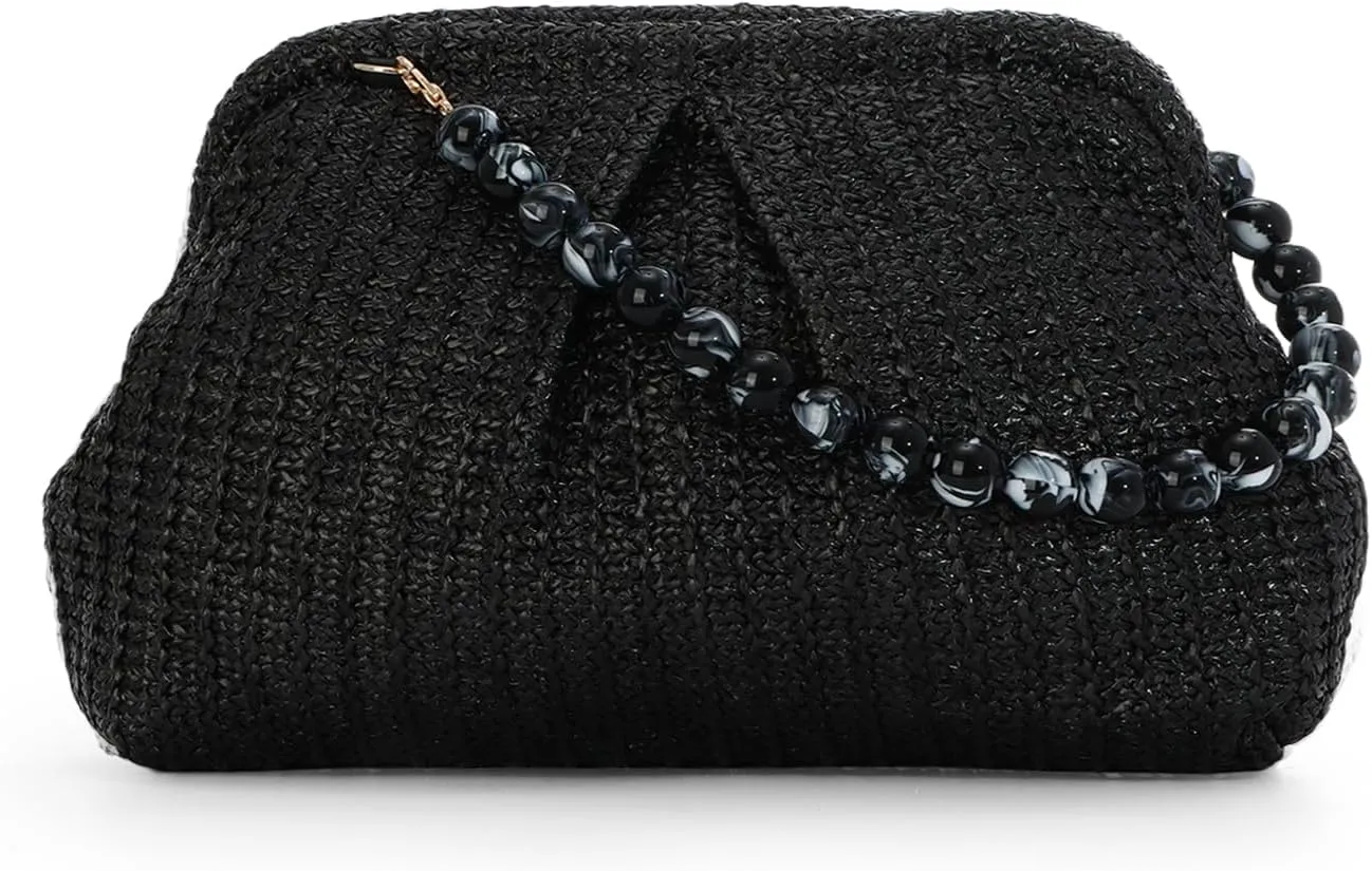 Lanpet Straw Clutch Purse for Women, Woven Dumpling Evening Bag Summer Beach Bag, Chain Strap Crossbody Shoulder Handbags