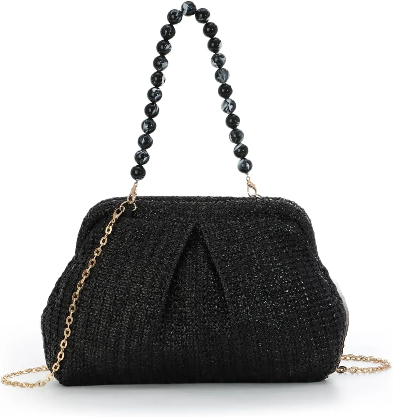 Lanpet Straw Clutch Purse for Women, Woven Dumpling Evening Bag Summer Beach Bag, Chain Strap Crossbody Shoulder Handbags